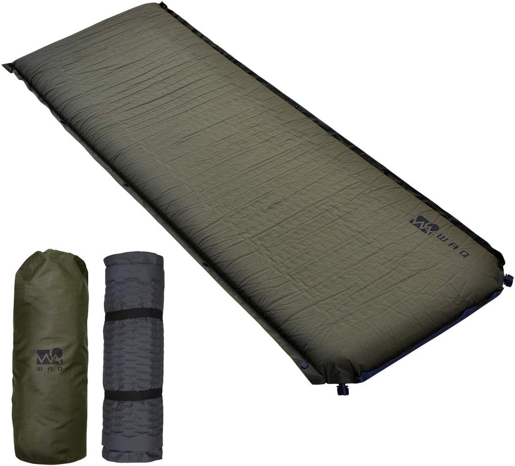WAQ キャンプマット 車中泊マット 厚手 8cm コンパクト R値 6.0 特殊ウレタン 軽量 インフレーターマット OLIVE(オリーブ)